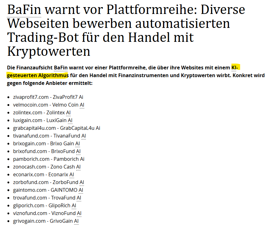 BaFin-Warnsignalen für unseriöse KI-Trading-Bots in Deutschland