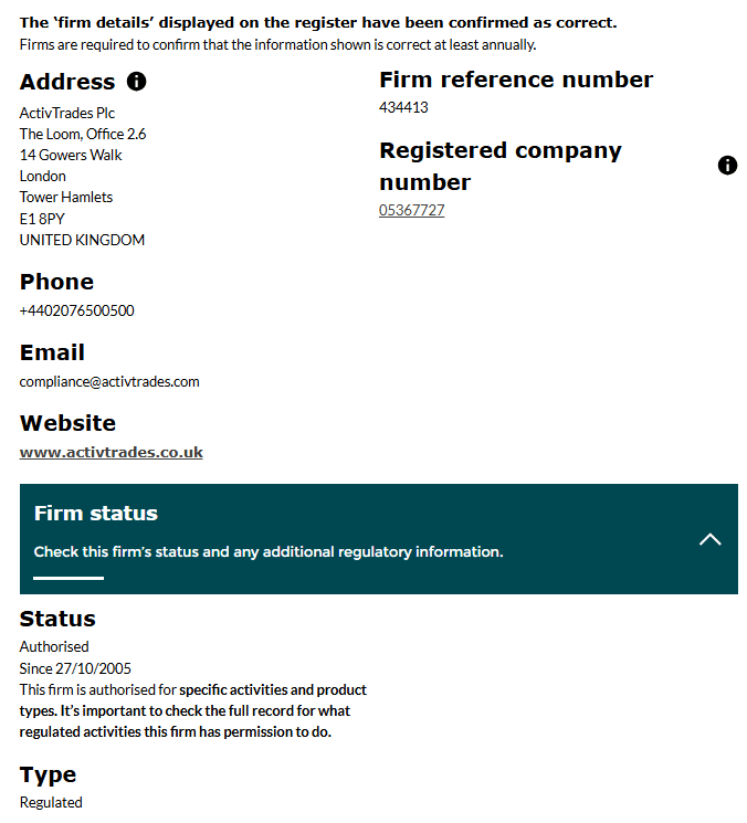 ActivTrades Regulierung UK