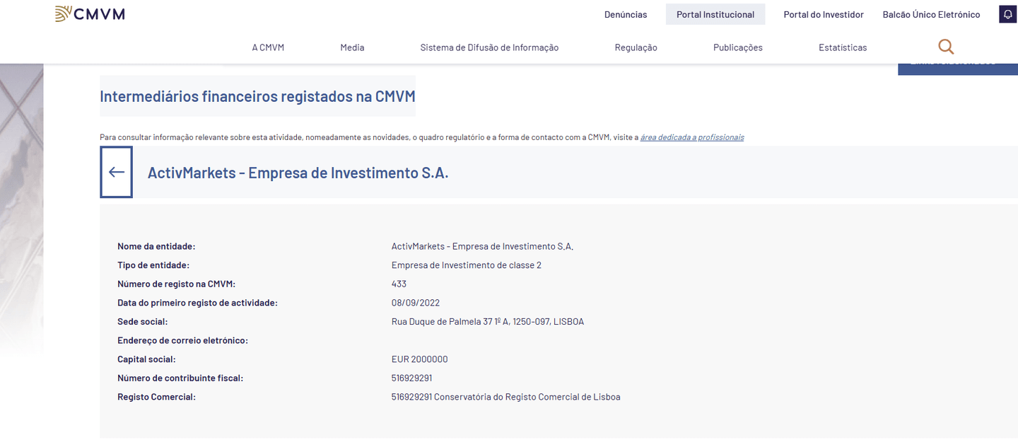 ActivTrades Regulierung Portugal