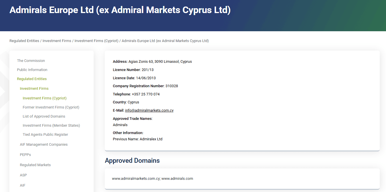 admirals Reguleirung CySEC