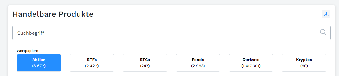 Alle handelbare Produkte von finanzen.net zero