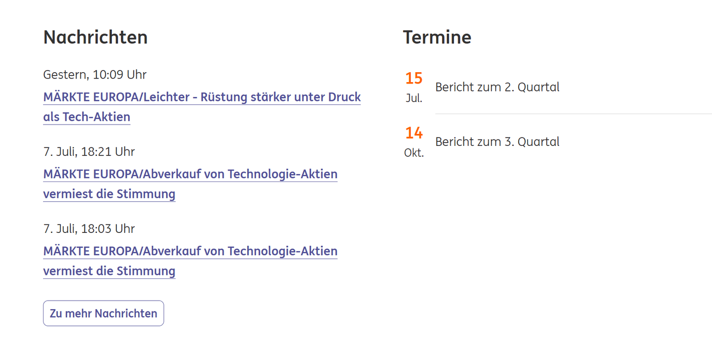 Börsennachrichte und wichtige Termine bei ING Watchlist lesen