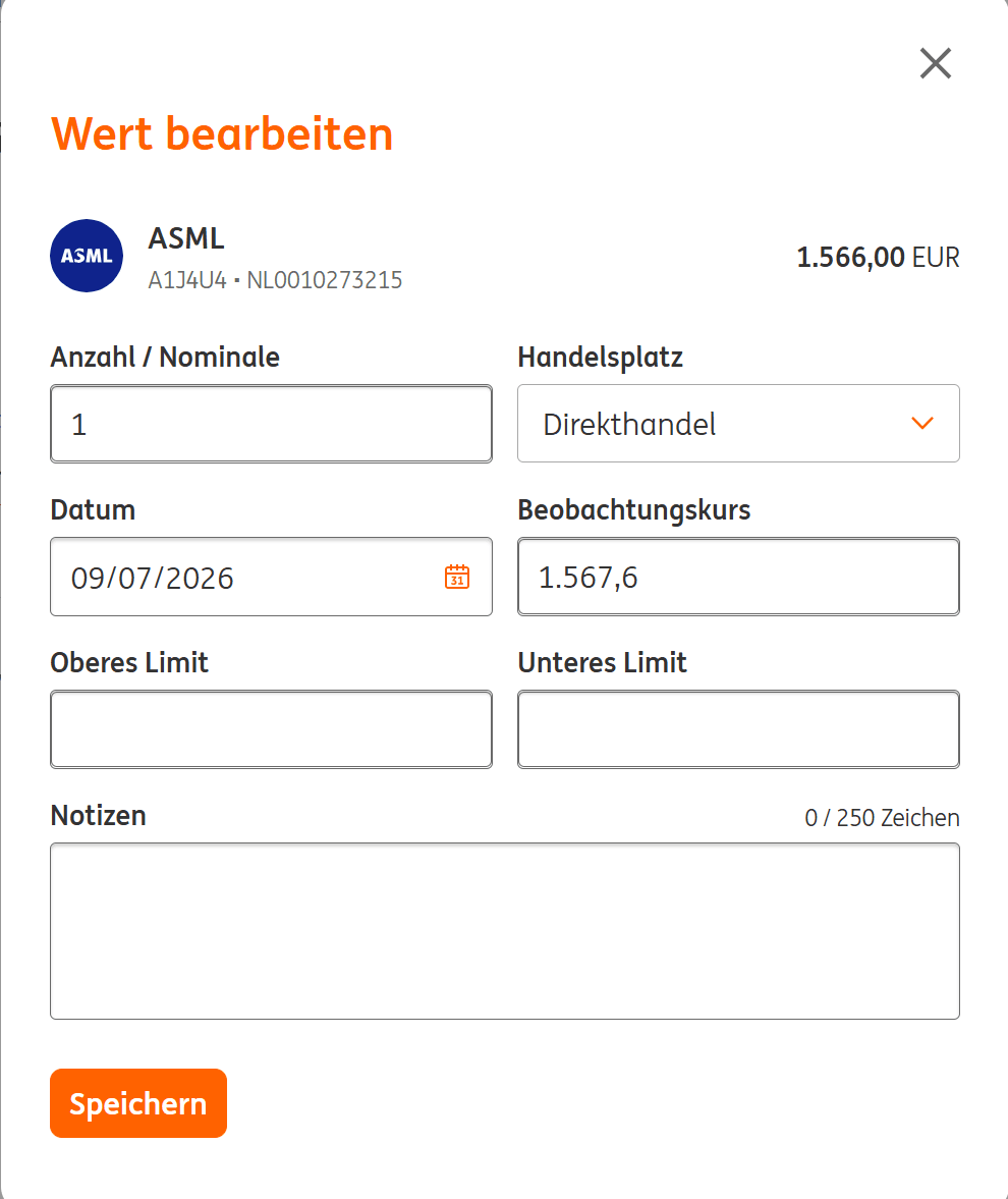Wert bearbeiten ING Watchlist
