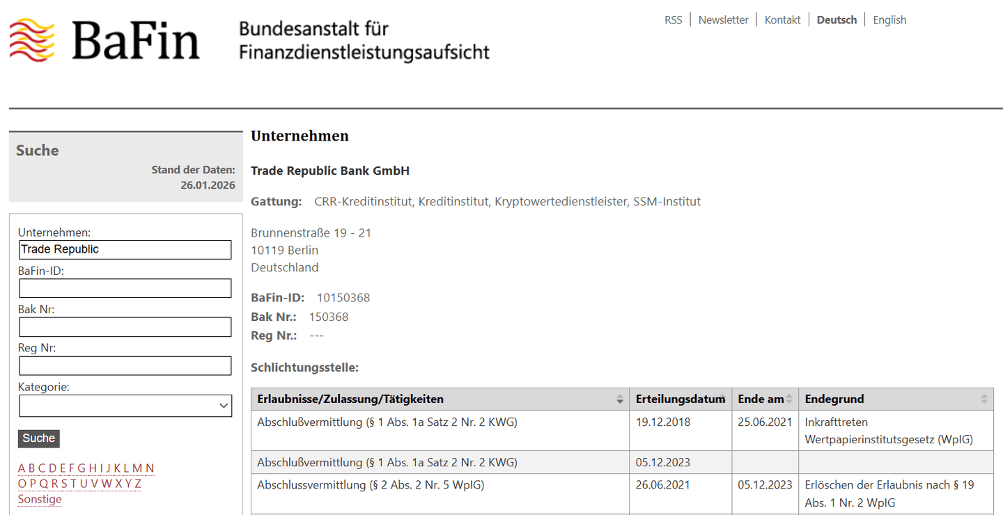 Trade Republic Regulierung