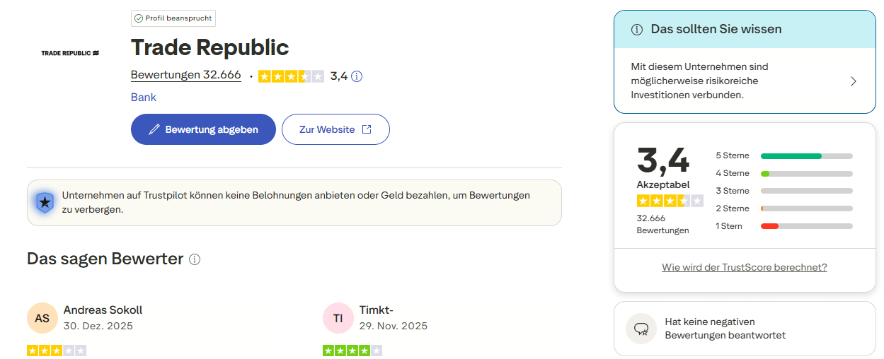 Trade Republic Trustpilot Bewertungen
