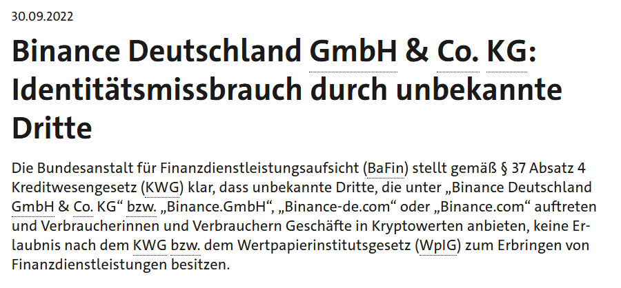Warnung von der BaFin für Binance