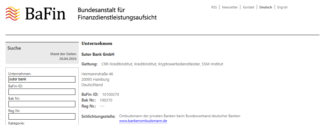 Regulierung von Justtrade von der Sutior Bank
