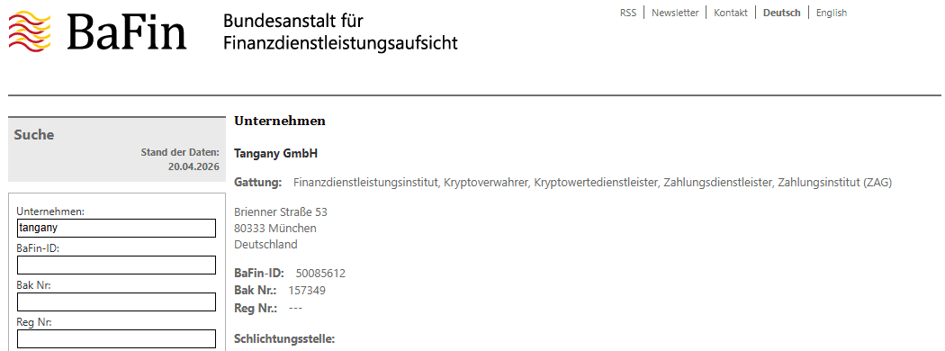 Tangany Regulierung BaFin