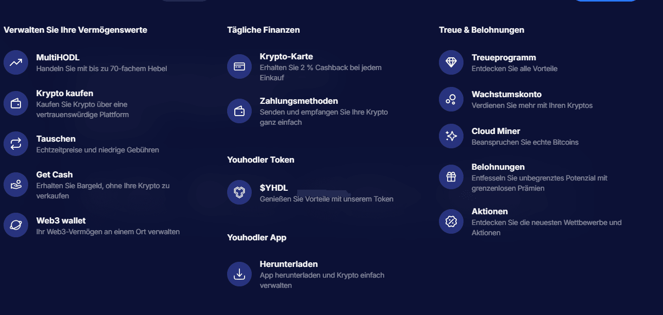 Produktübersicht der YouHodler App