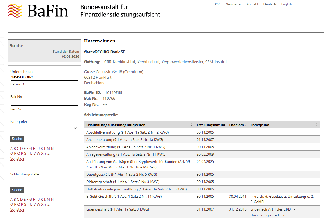 Regulierung flatexDEGIRO in der BaFin