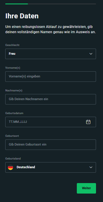 persoenliche daten eingeben