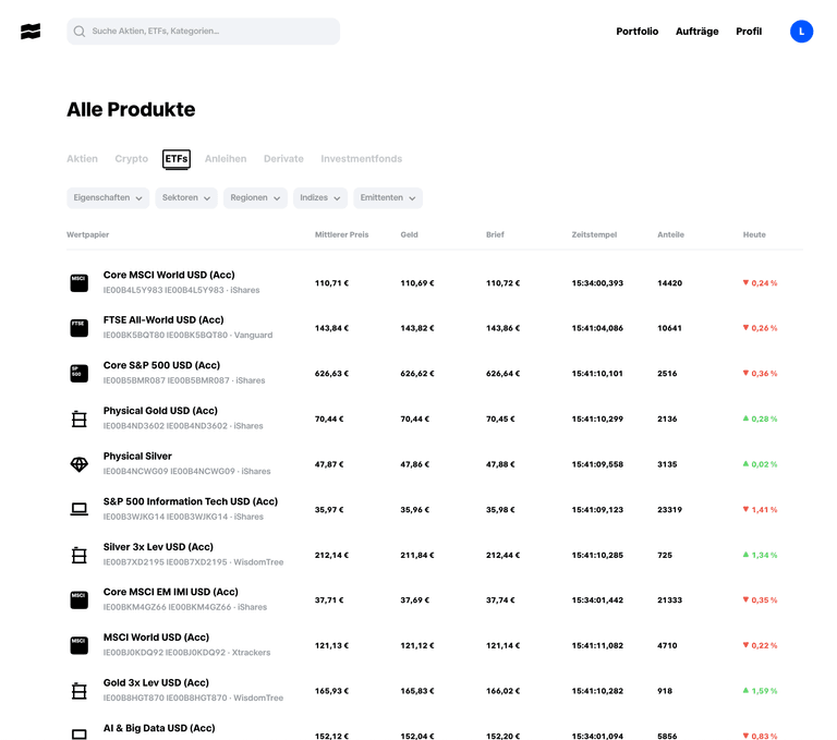 ETF Liste bei Trade Republic