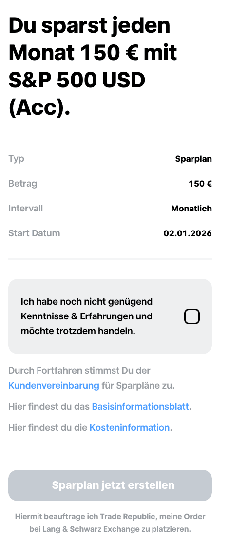 Sparplan abschliessen bei Trade Republic