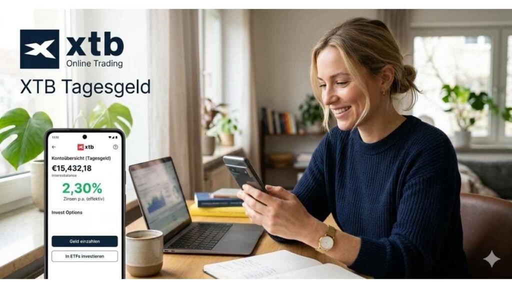 XTB Tagesgeld 2026 mit 2,30 Prozent Zinsen auf freie Mittel in Euro
