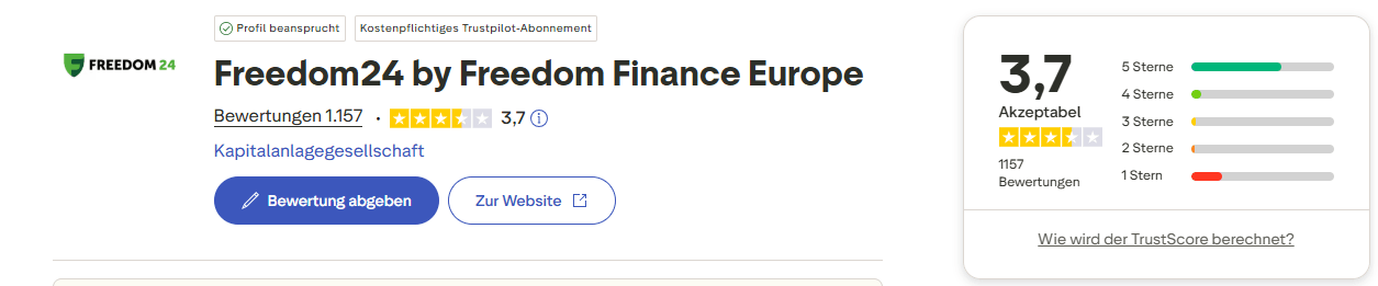 Trustpilot-Profil von Freedom24