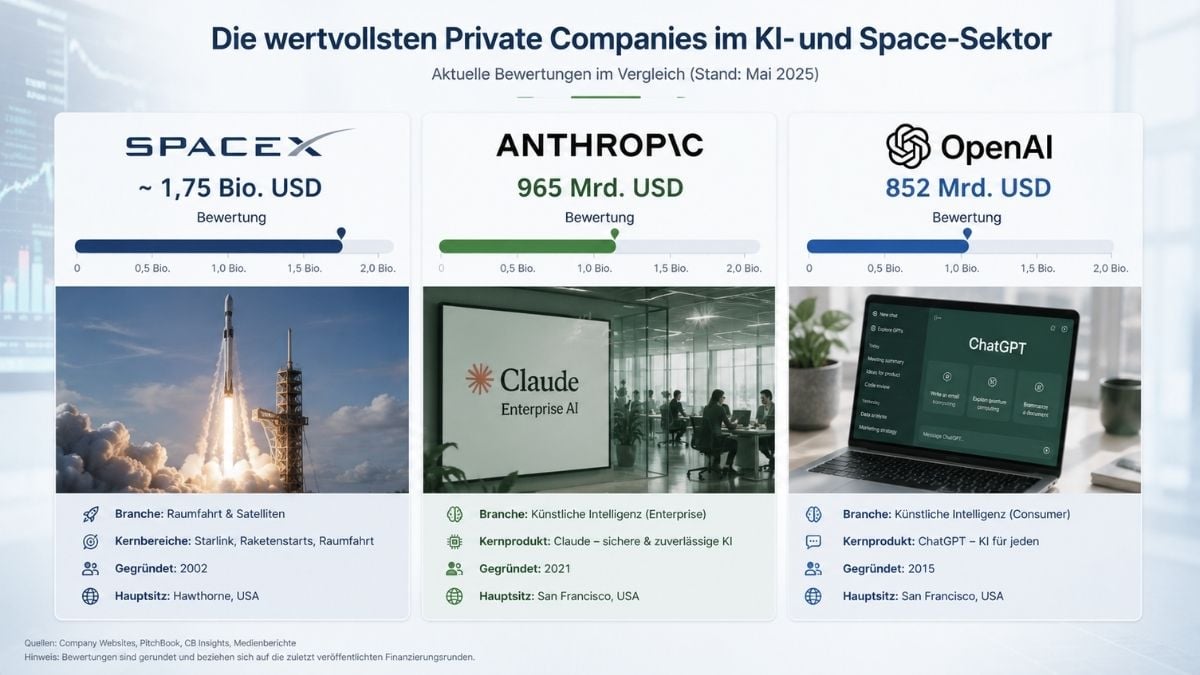 Anthropic vs. OpenAI vs. SpaceX — Bewertungsvergleich der größten geplanten IPOs 2026