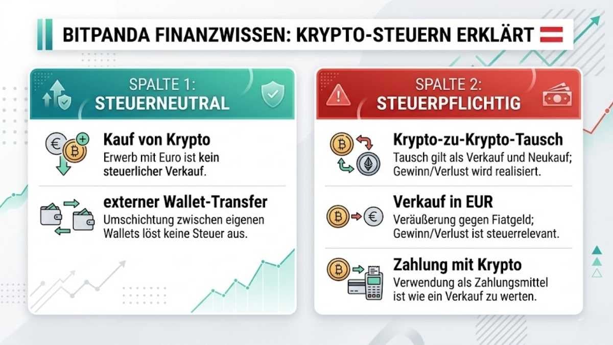 Steuerpflichtige und steuerneutrale Krypto-Vorgänge bei Bitpanda Österreich