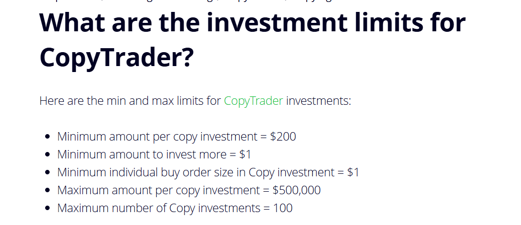 eToro CopyTrader limits