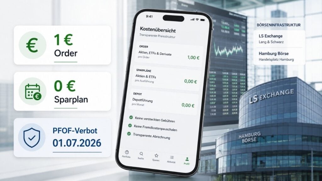 Trade Republic Gebühren 2026 mit 1-Euro-Ordergebühr, LS Exchange und PFOF-Verbot ab Juli