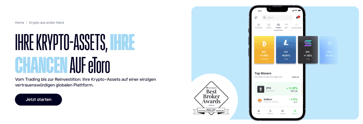 eToro Krypto kaufen 2026 in Deutschland mit MiCA-Regulierung und realem Krypto-Trading.