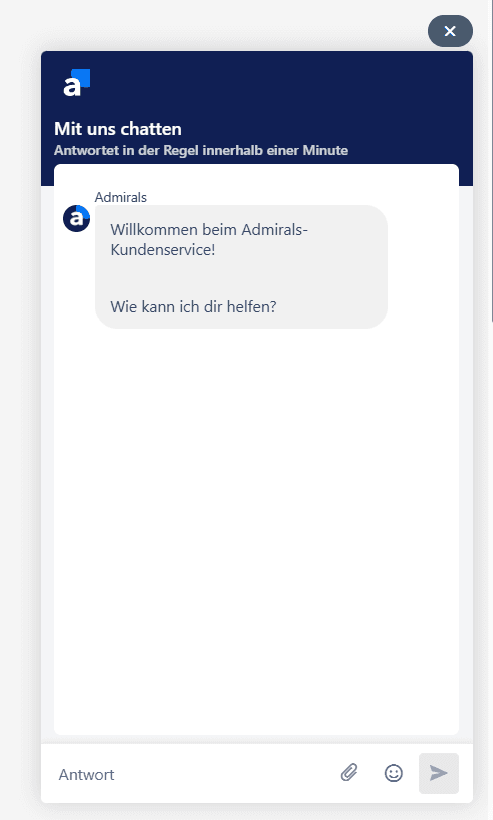 Admirals Livechat direkt im Dashboard