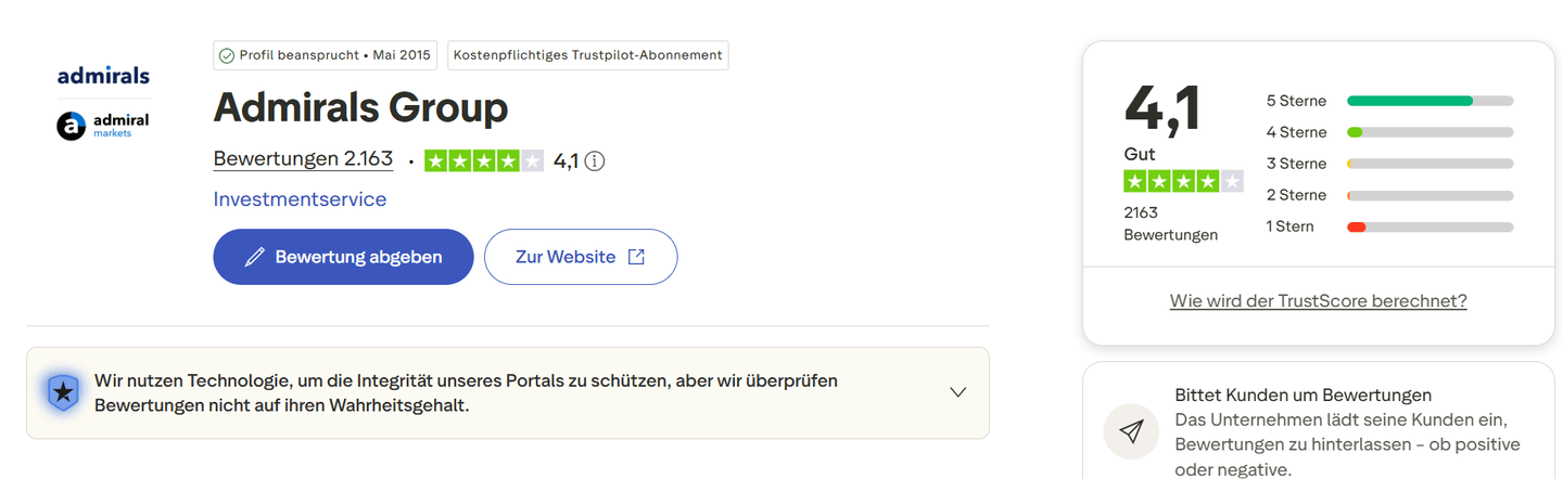 Bewertungen von Admirals in Trustpilot
