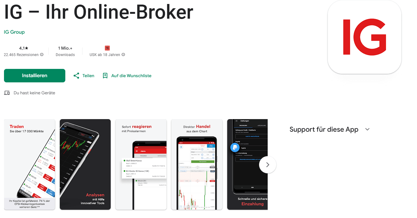 IG Markets Play store Bewertungen