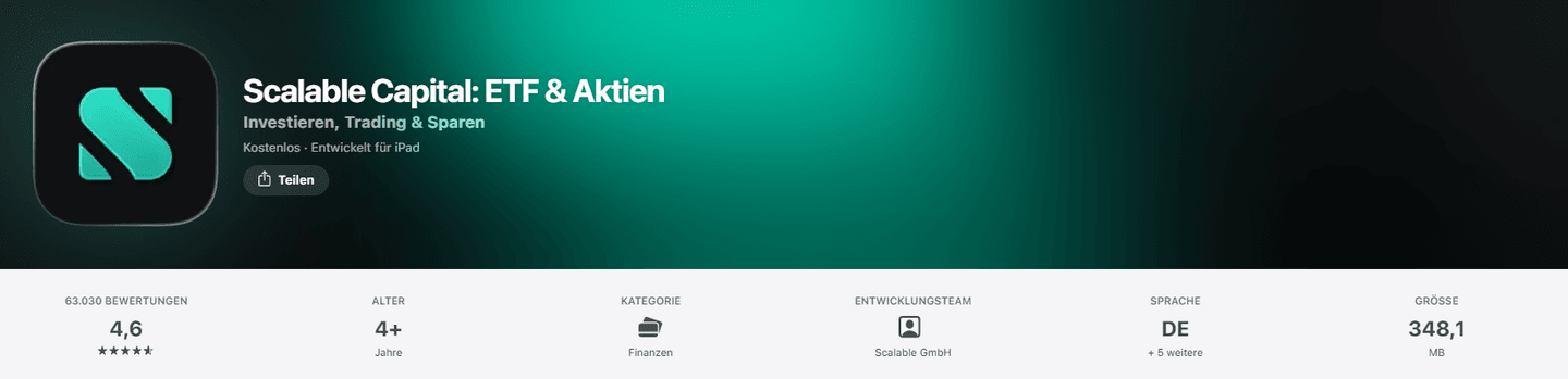 Scalable Capital Bewertungen in der Apple Store