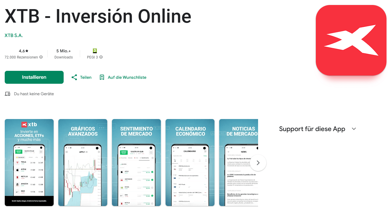 App von XTB bei Google Play Store