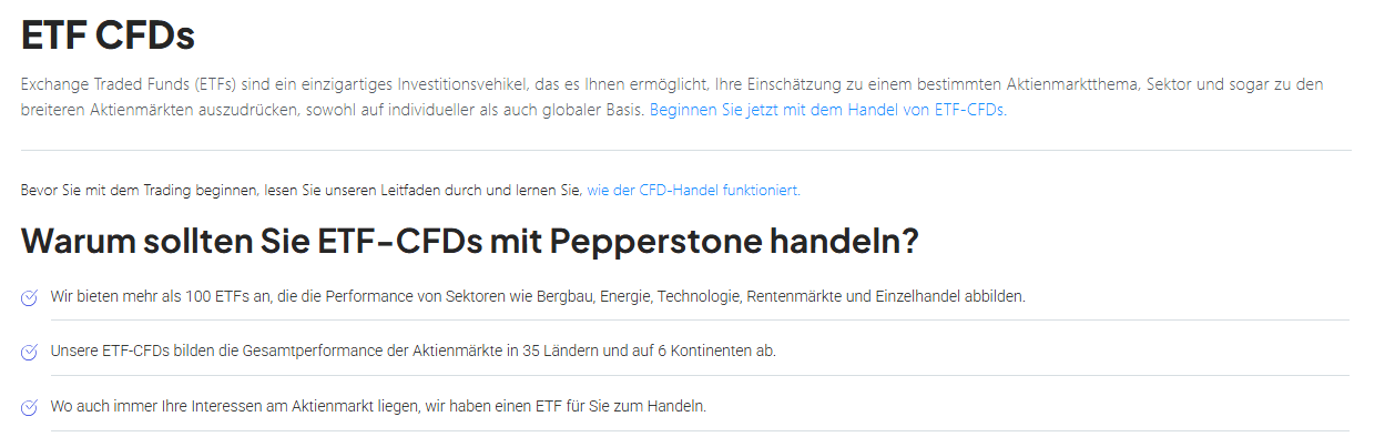 ETFs bei Pepperstone