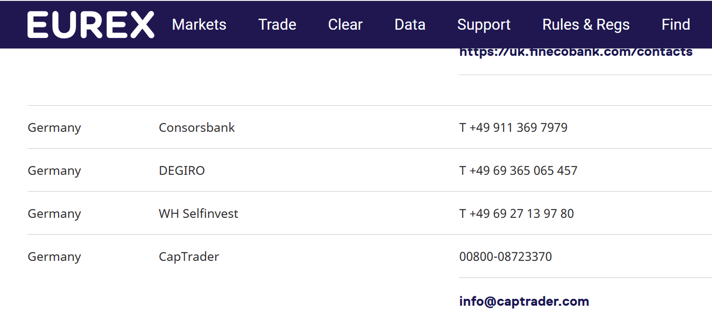 Eurex Broker List: DE-relevant