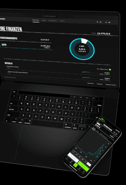 Smartbroker+ App Screenshot – Depot-Übersicht, Portfolio und Handelsfunktionen auf dem Smartphone