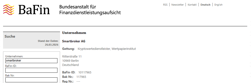 Smartbroker ist bei der Bafin reguliert