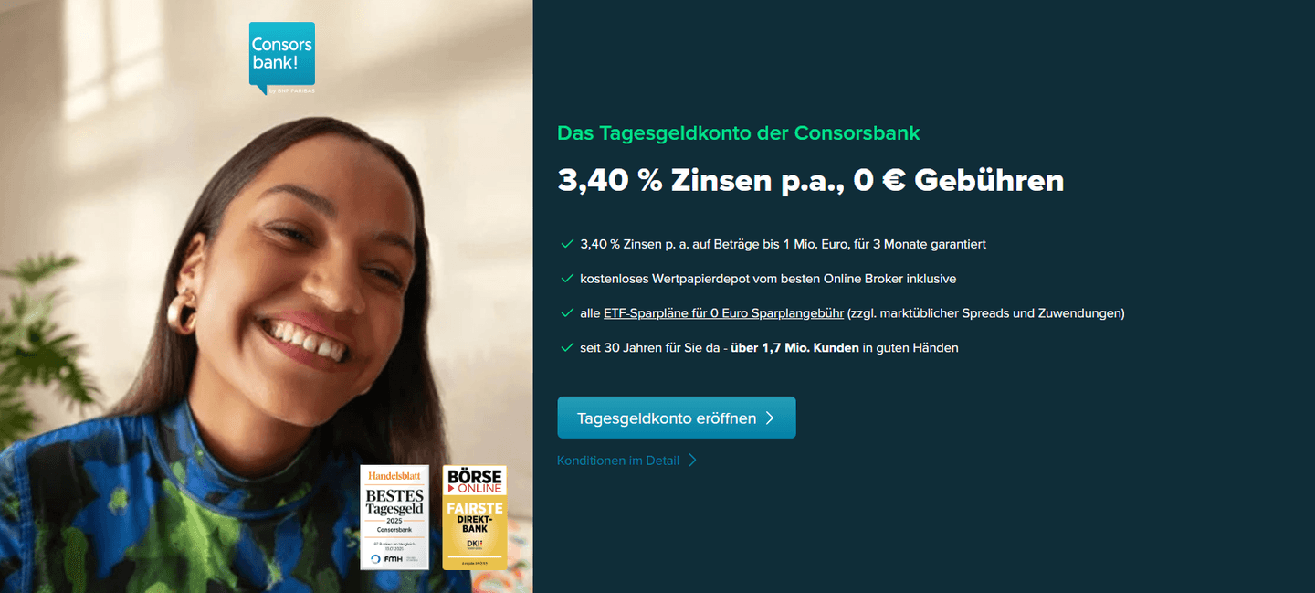 bis 3,4% Tagesgeld mit Consorsbank