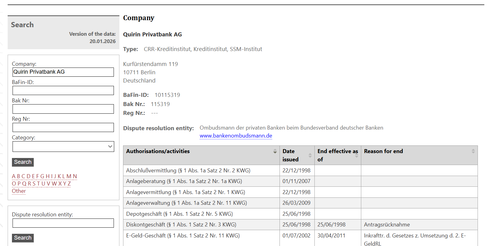egistrierung in der BaFin