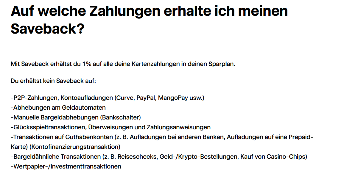 Ausgeschlossene Zahlungen beim Trade Republic Saveback