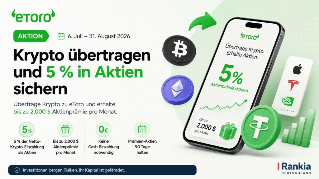 eToro Krypto-Transfer-Aktion 2026 — Krypto übertragen und Aktienprämie erhalten
